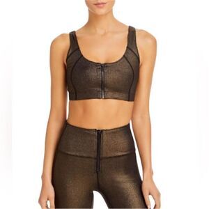 NWT Solid and Striped Sport High Tide Zip Front Bra Gold Foil, Size XS
